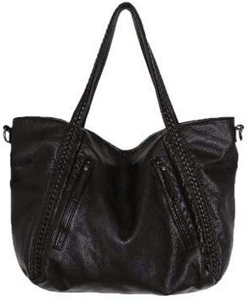 Price:$28.00    Oversized Handbag,Easeu Women Big Capacity Top-handle Tote Bag Soft Slouchy Faux Leather Braided Shoulder Bag-Big Size  Clothing