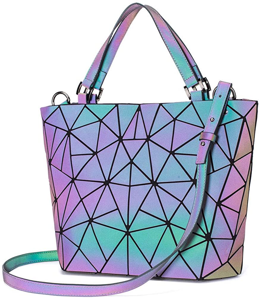 Price:$26.99    DIOMO Geometric Holographic Purse and Handbags, Unique Luminous Top-Handle Crossbody Bag for Women, Reflective Shoulder Bag (M NO.1)  Clothing