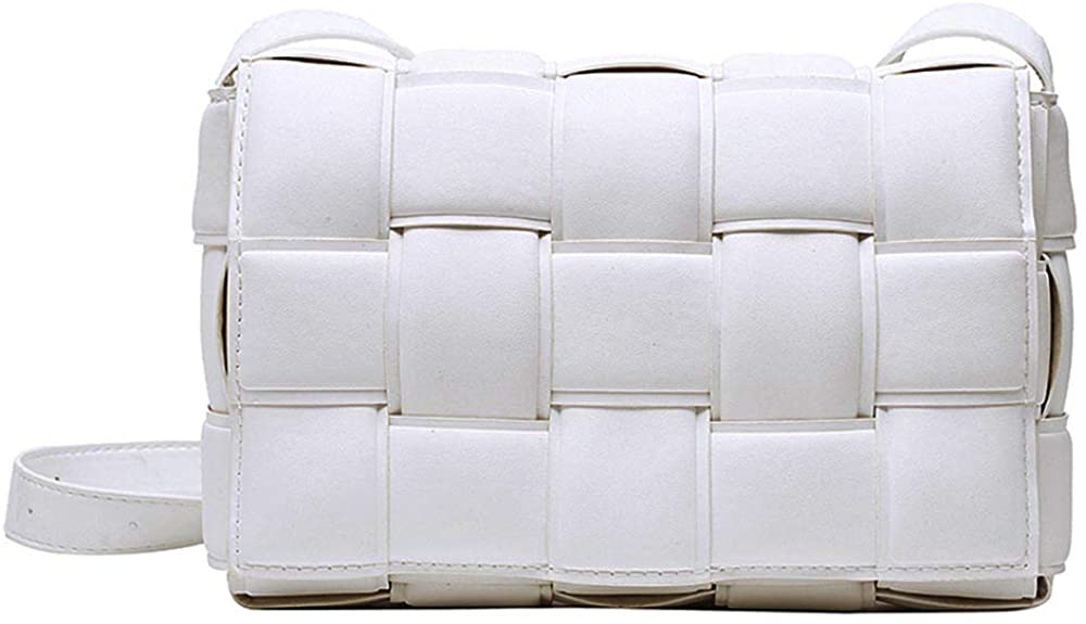 Price:$33.99 YDKW Woven Shoulder Bag for Women Cassette Crossbody Bag PU Leather Bread Purse Handbags (white)  Handbags   
