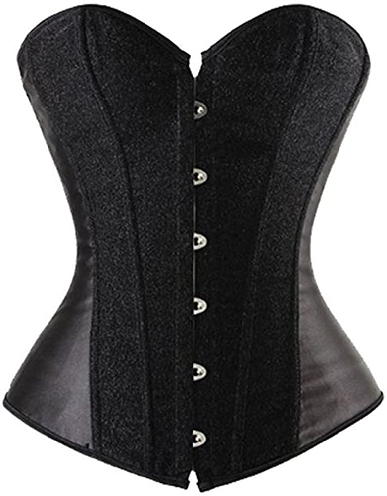 Price:$19.99    Chicastic Shimmer & Satin Bustier Bodyshaper Overbust Corset with Strong Boning Black Medium  Clothing