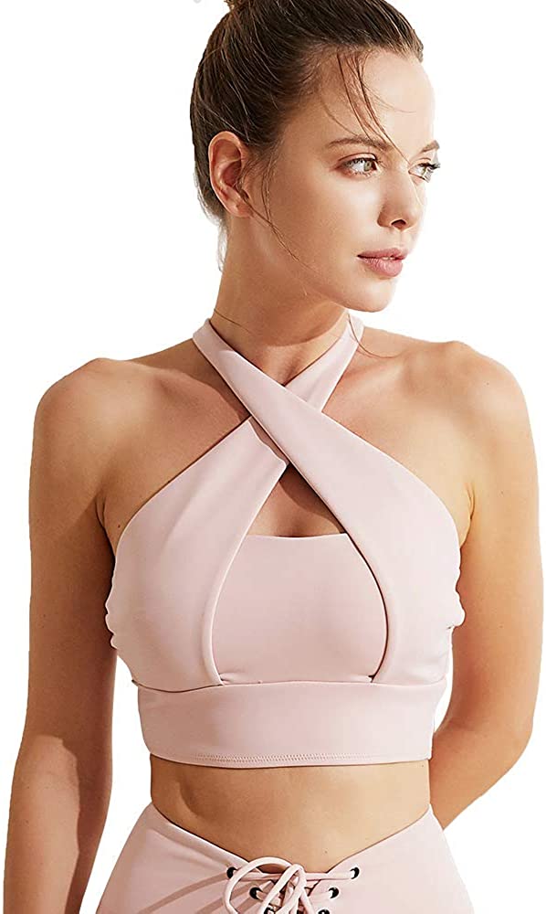 Price:$28.99 WISKII Sports Bra WS411 Women's Sports Bra High Impact Criss Cross High Neck Yoga Bra Crop Tops for Workout Gym Fitness at Amazon Women’s Clothing store