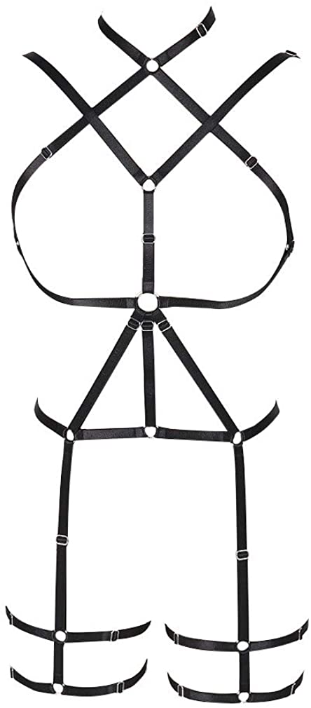 Price:$12.85    Female Body Harness Bra Garter Soft Hollow Carnival Dance Accessories Punk Gothic Adjustable Belt (Black A)  Clothing