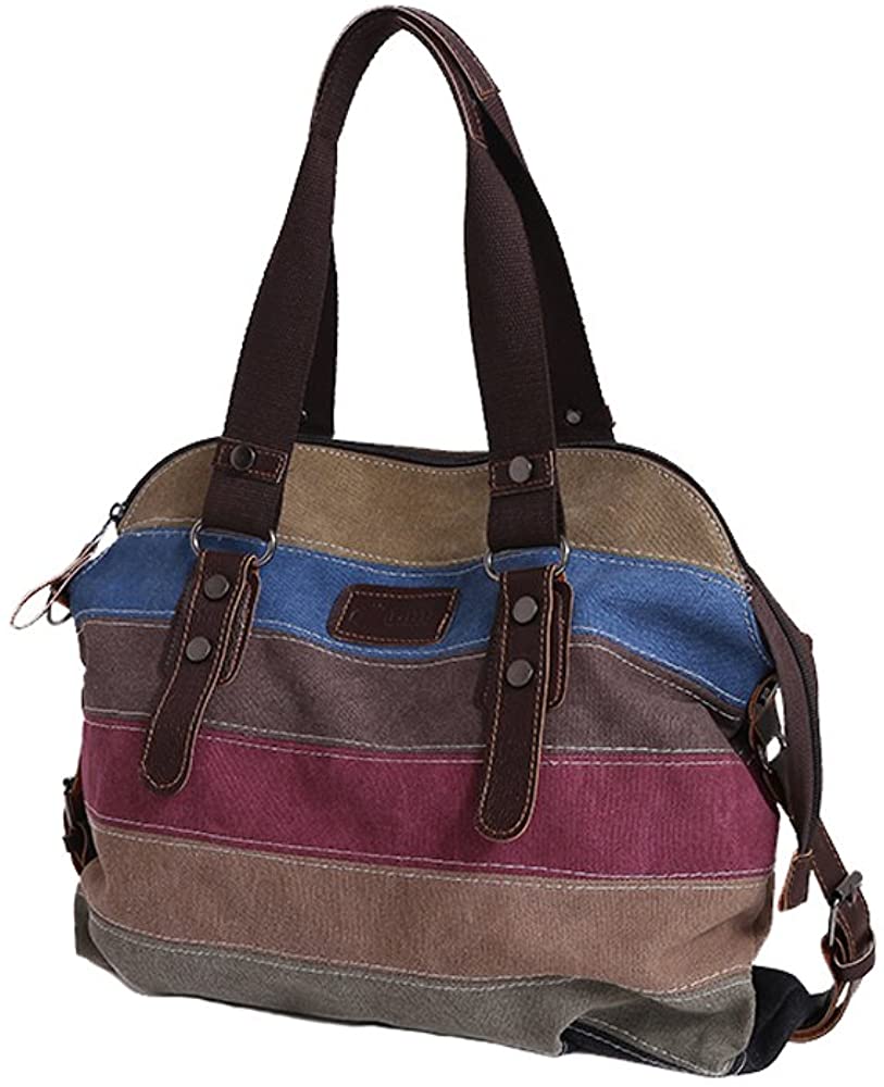 Price:$17.88    RETON Rainbow Canvas Tote Bag Multi-Color Striped Handbag Women Shoulder Bag  Clothing