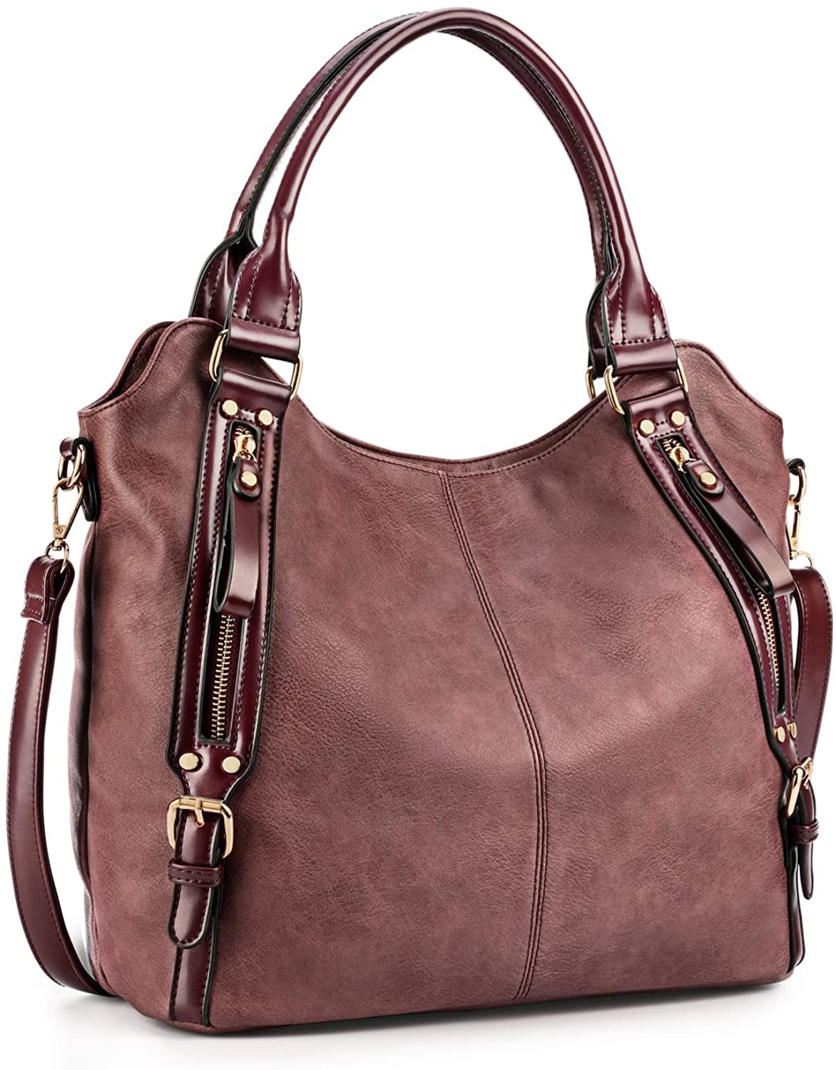 Price:$35.99    Plambag Women Tote Bag Handbags Hobo Shoulder Bag Faux Leather Purse Purple Red  Clothing
