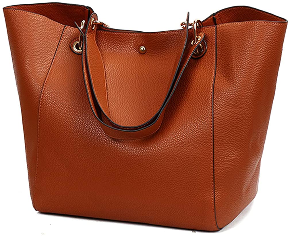 Price:$25.00    Pahajim Womens Large Leather Bucket Tote Bags Tote Purses Top Handle Satchel Handbags for Women (brown)  Clothing