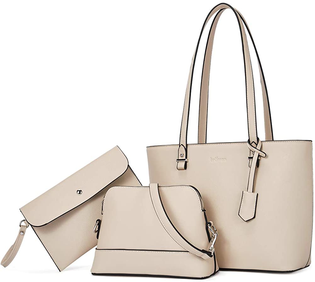Price:$39.99    BROMEN Tote Purses for Women Designer Leather Handbag Shoulder Satchel Bag 3pcs Set Beige  Clothing