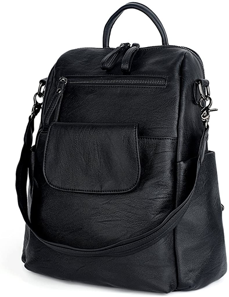 Price:$34.99    UTO Women Backpack Purse PU Washed Leather Ladies Rucksack Shoulder Bag, Black  Clothing
