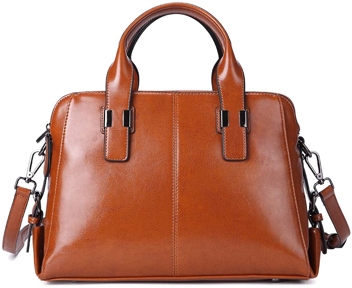 Price:$59.99    Astuo Real Leather Handbag and Purse for Women Top Handle Bag Designer Satchel Purse,Brown, Large  Clothing