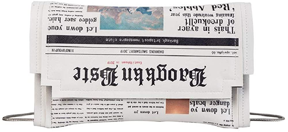 Price:$25.99 Fashion 'Newspaper' Handbag, Envelope Clutch, Cross-body Shoulder Purse, Soft PU Leather Handbag for Women/Girls  Handbags   