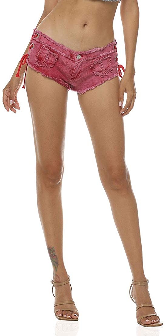 Price:$13.49 Soojun Women's Low Rise Lace Up Cheeky Mini Denim Shorts Clubwear at Amazon Women’s Clothing store