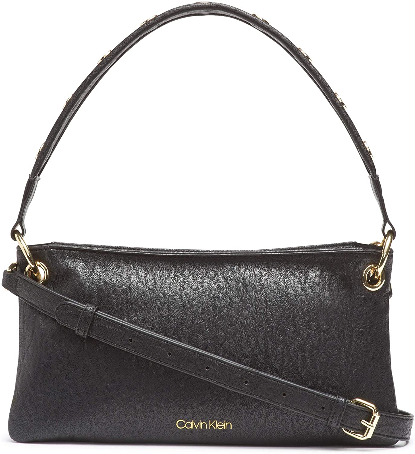Price:$112.76 Calvin Klein Raya Bubble Lamb Novelty Demi Shoulder Bag, BLACK/GOLD  Handbags   