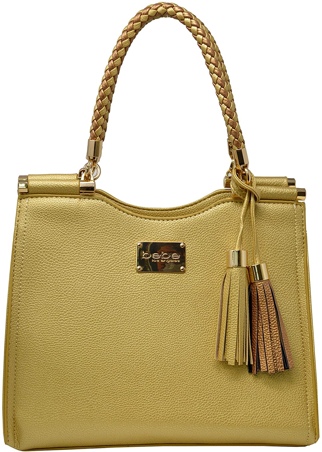 Price:$59.99    Bebe Women's Natalie Shopper Handbag Tote Shoulder Bag with Braided Handle (Gold)  Clothing