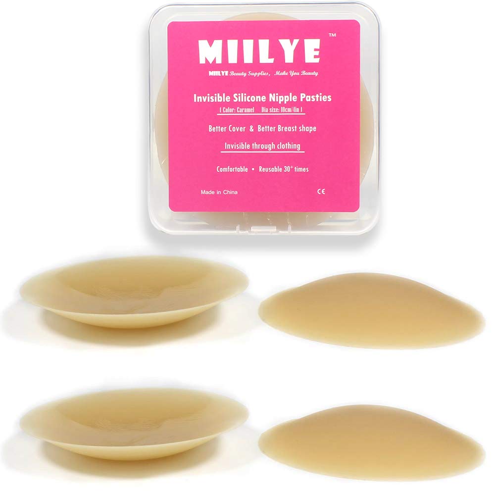 Price:$9.88    Large Nipple Covers, Silicone Pasties Sticky Nipplecovers Adhesive Reusable Women Breast Petal for Bra Cups A to E, 2 Pairs  Clothing