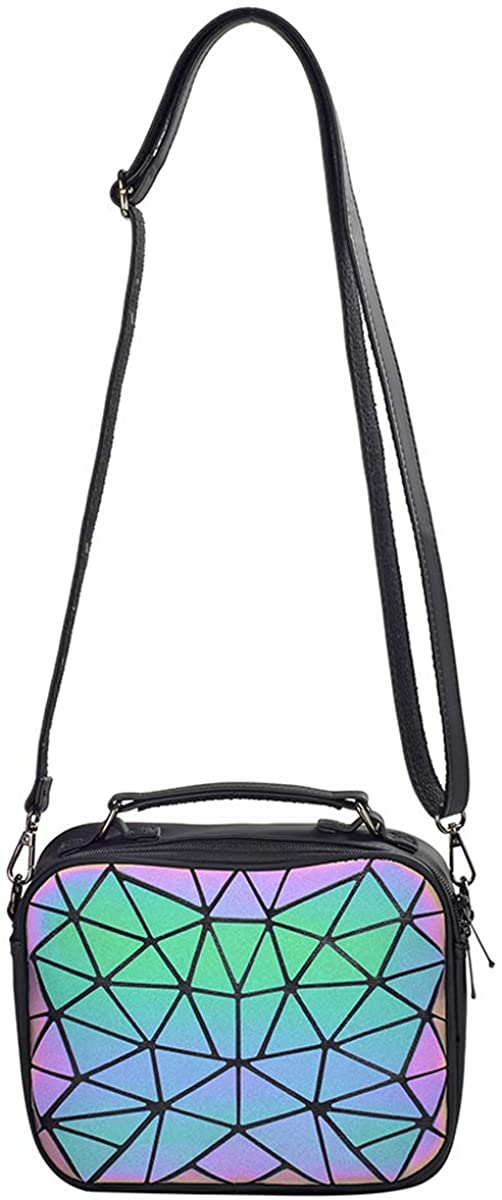 Price:$16.99    Geometric Holographic Purse Women Luminous Purse and Handbag Coloured Crossbody Shoulder Bag Satchels Foldable Wallet Halloween Bag (Irregular triangle purse)  Clothing