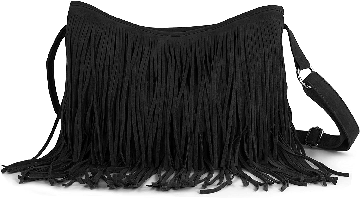 Price:$22.90    Hoxis Tassel Faux Suede Leather Hobo Cross Body Shoulder Bag Womens Sling Bag (Black1)  Clothing