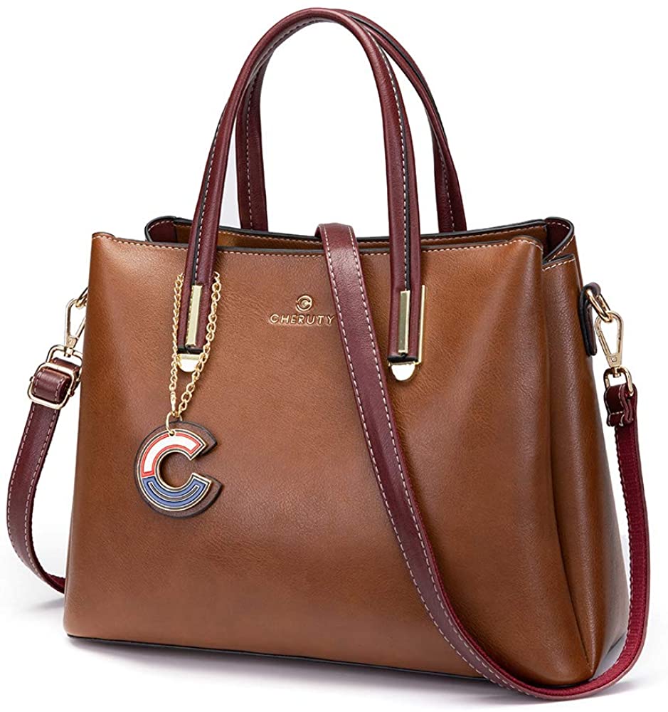 Price:$25.99    Cheruty Purses and Handbags for Women, Designer Leather Shoulder Tote Bag Satchels with Zipper(Brown)  Clothing
