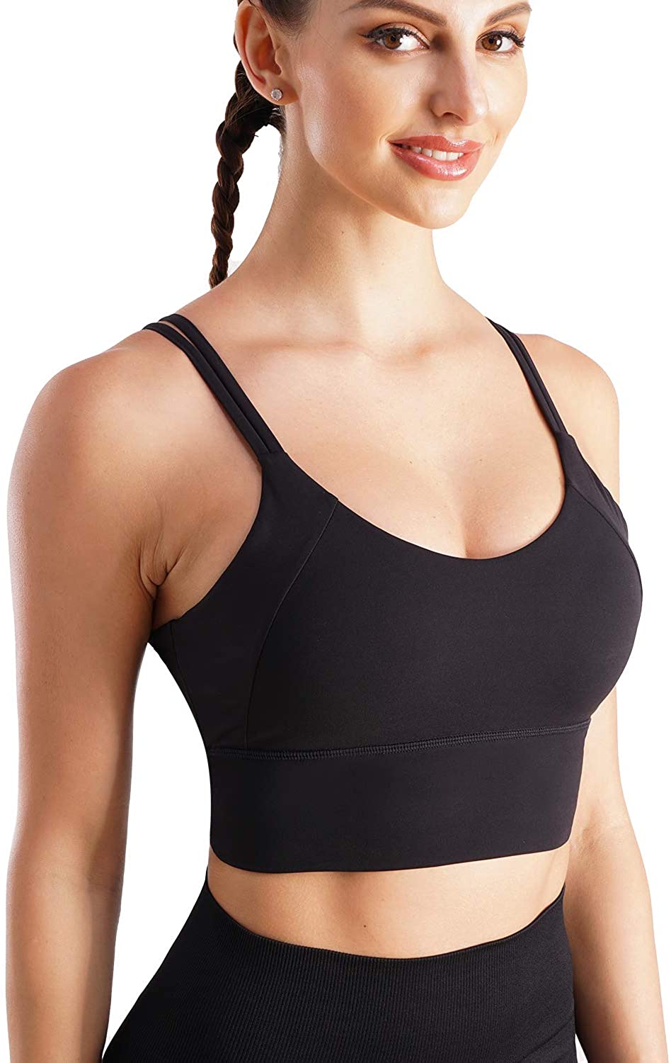Price:$12.99 TrainingGirl Racerback Yoga Sports Bra for Women Wirefree Padded Support Strappy Workout Crop Top Bra at Amazon Women’s Clothing store