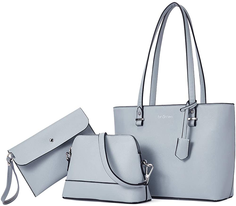 Price:$39.99    BROMEN Tote Purses for Women Designer Leather Handbag Shoulder Satchel Bag 3pcs Set Light Blue  Clothing