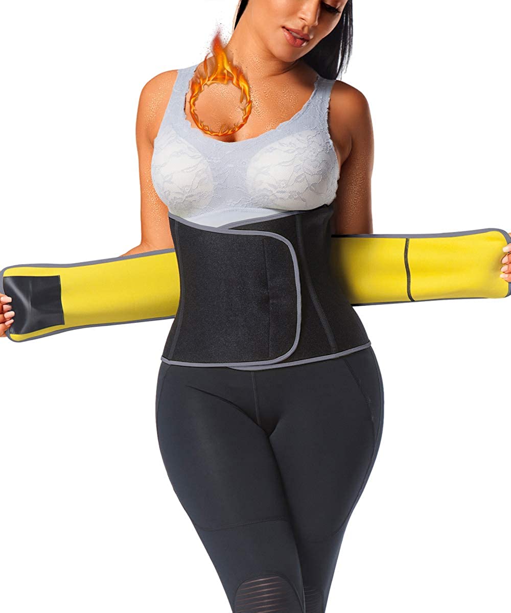 Price:$18.99 NINGMI Women Sauna Waist Trainer Cinchers Adjustable Neoprene Waist Trimmer Weight Loss Belt Fat Burning at Amazon Women’s Clothing store