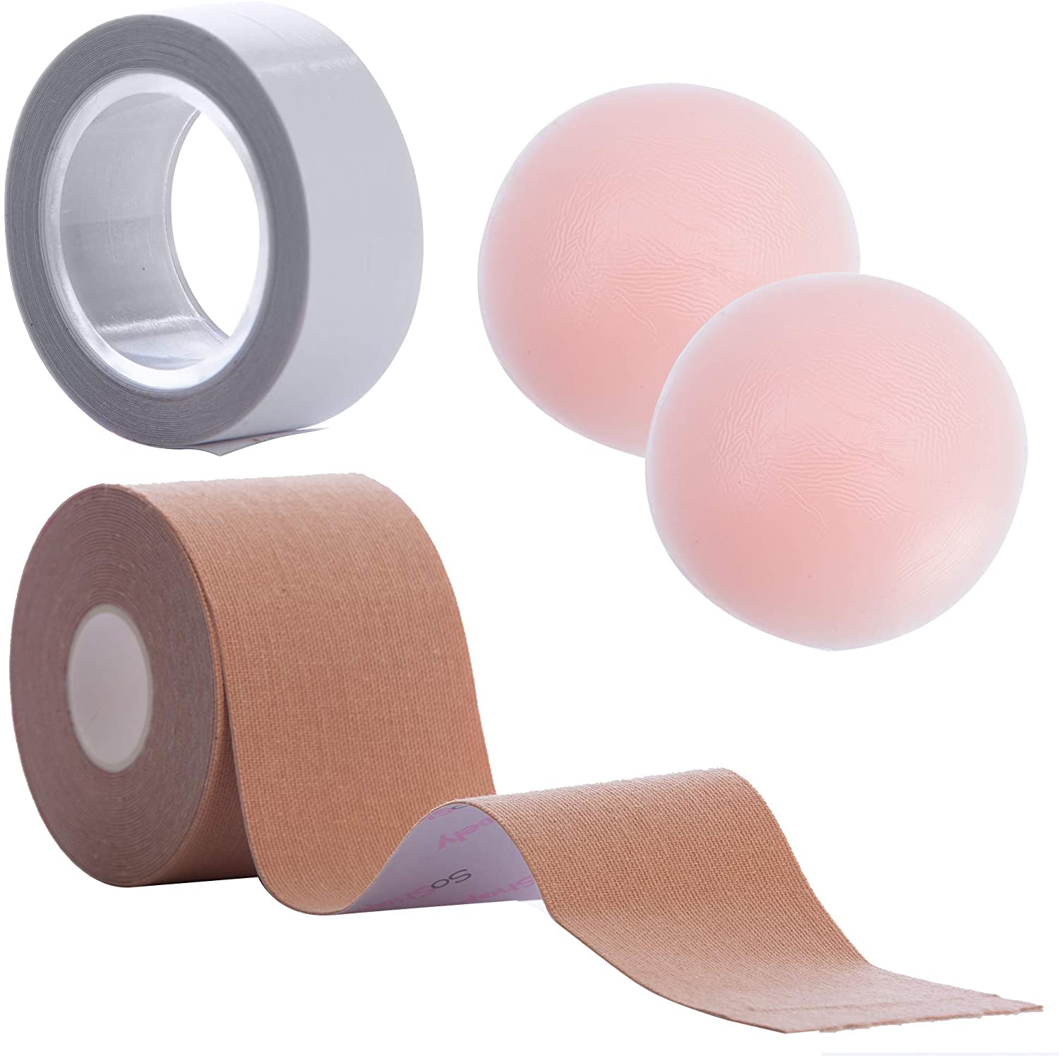 Price:$9.99 SoShapely Breast Lift Tape | Reusable Silicone Nipple Covers | Clear Transparent Tape - Perfect Breast Tape for Big Breast - Kinesiology Tape Alternative to Adhesive Bra at Amazon Women’s Clothing store