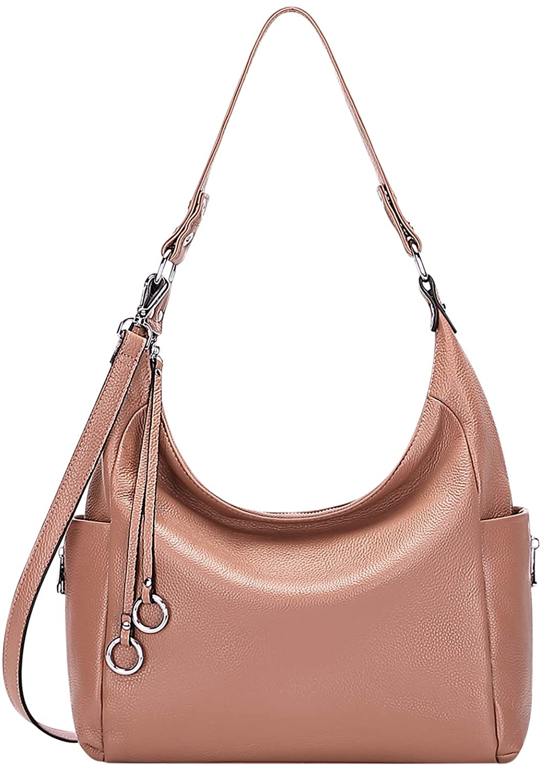 Price:$69.68    OVER EARTH Genuine Leather Purses and Handbags Shoulder Bags For Women Ladies Hobo Crossbody Purse Large(O116-2E Salmon)  Clothing