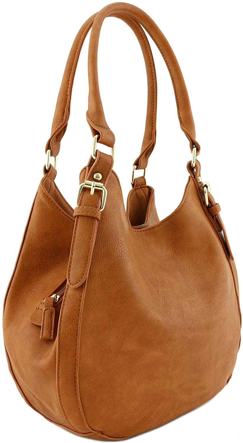 Price:$29.99    Light-weight 3 Compartment Faux Leather Medium Hobo Bag Tan  Clothing