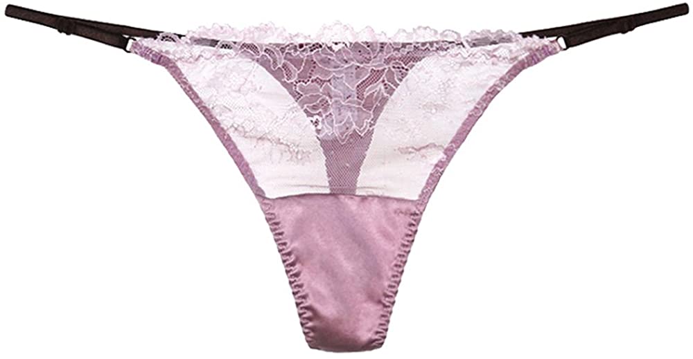 Price:$14.99    Womens Silk Lace G-String Thong Panty, Sexy T-Back Underwear with Soft Satin (Light Purple, S/M)  Clothing
