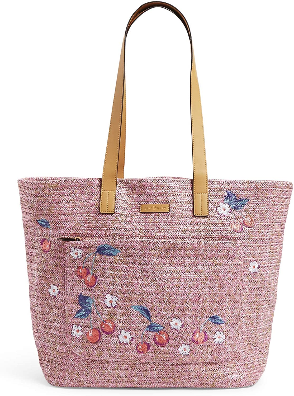 Price:$55.60    Vera Bradley Women's Front Pocket Straw Tote Bag, Pink Cherry  Clothing