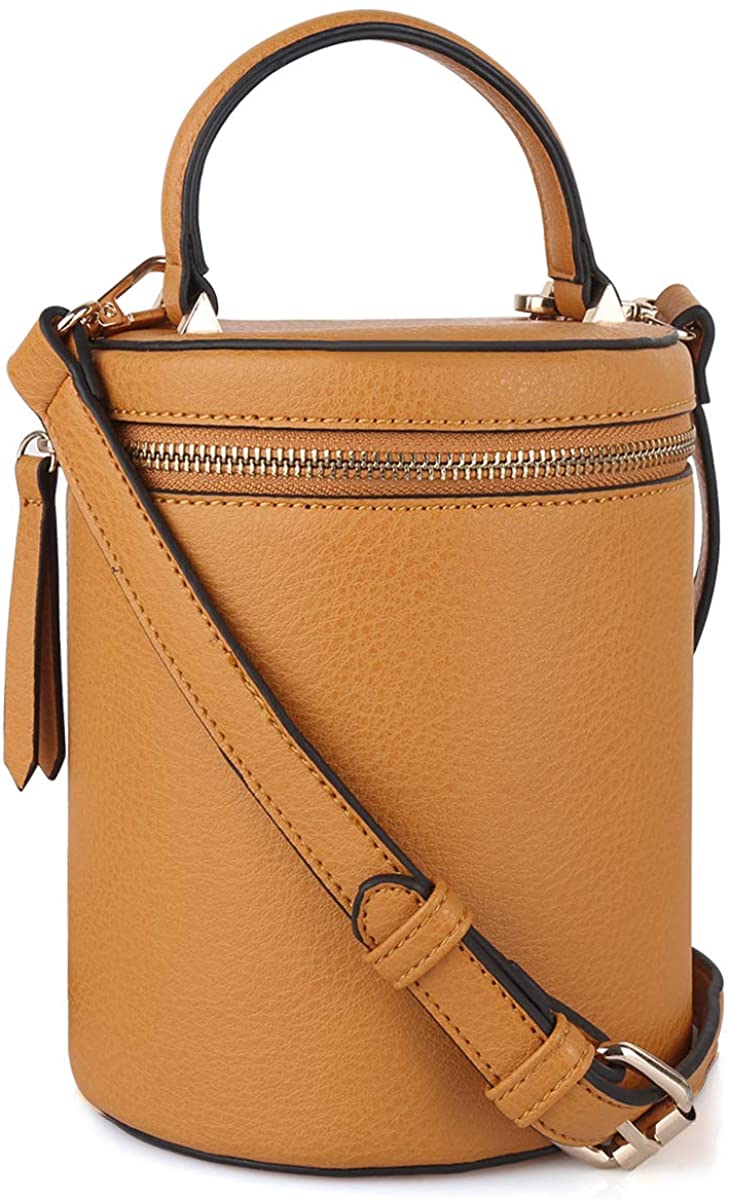 Price:$22.99 OLIVIABYKY Bucket Cylinder Bag PU Leather Beach Shoulder Handbag Cross body Zipper Lock Purse with Adjustable Shoulder Strap (Yellow), Small  Handbags   