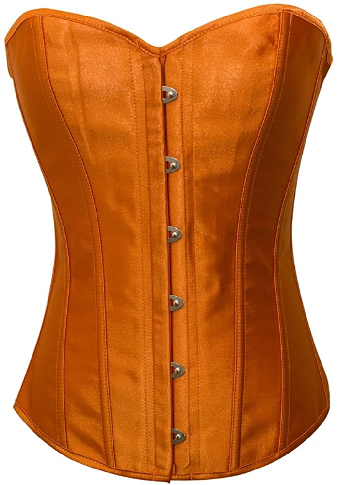 Price:$19.99    Chicastic Orange Satin Sexy Strong Boned Corset Lace Up Overbust Bustier Bodyshaper Top - 3-4 XL  Clothing