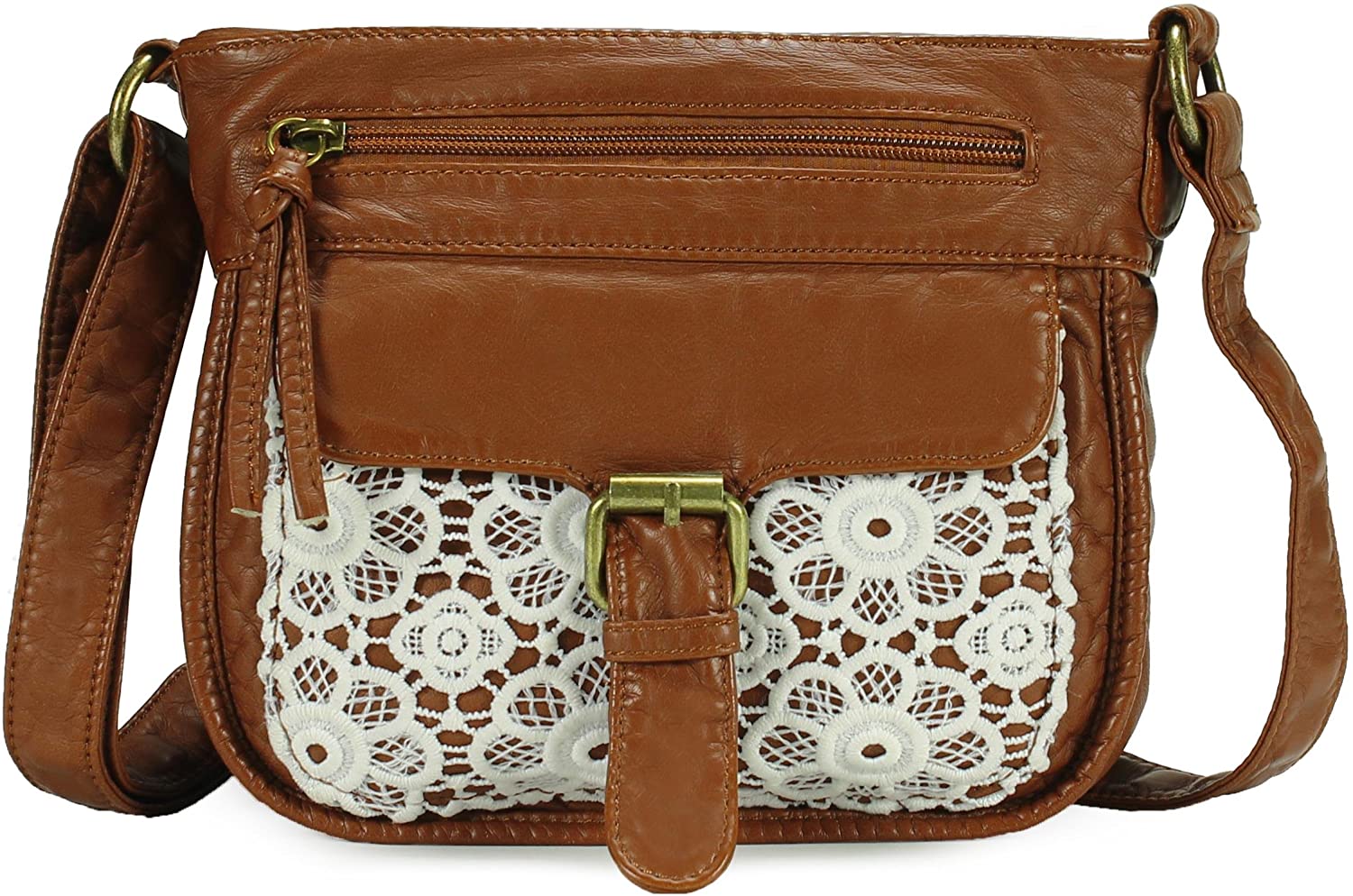Price:$24.99 Scarleton Mini Lace Crossbody Shoulder Bag for Women, Ultra Soft Washed Vegan Leather, Brown, H192604  Handbags   