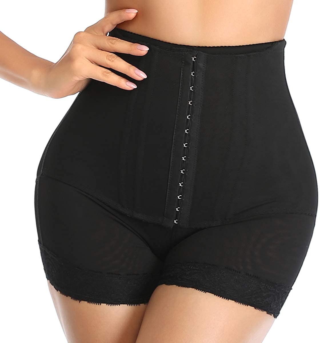 Price:$21.99 Women Tummy Control Shapewear, Double Girdle Waist Trainer High Waist Butt Lifter Panties Body Shaper Shorts at Amazon Women’s Clothing store