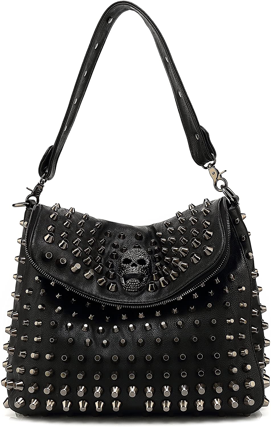 Price:$54.99 Scarleton Large Studded Skull Shoulder Bag for Women, Vegan Leather Punk Rock Rivet Crossbody Bag, Gothic Purse for ladies, Black, H141701  Handbags   