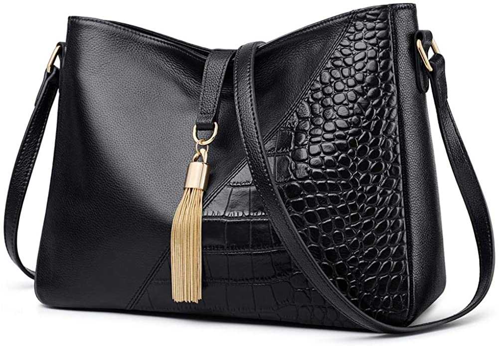 Price:$46.69 LAORENTOU Genuine Leather Crossbody Purse for Women Shoulder Bags Ladies Retro Crocodile Skin Designer Handbags and Purses (Retro Black)  Handbags   