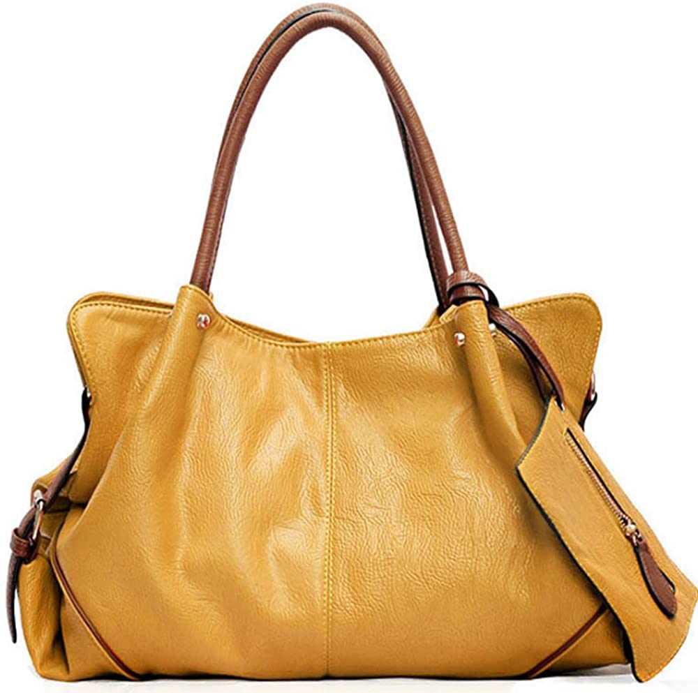 Price:$26.99    FiveloveTwo Womens Ladies 3 Pieces Handbag Combo Set Hobo Clutch Top Handle Tote Bags and Purse Large Tote + Purse + Shoulder Bag Yellow  Clothing