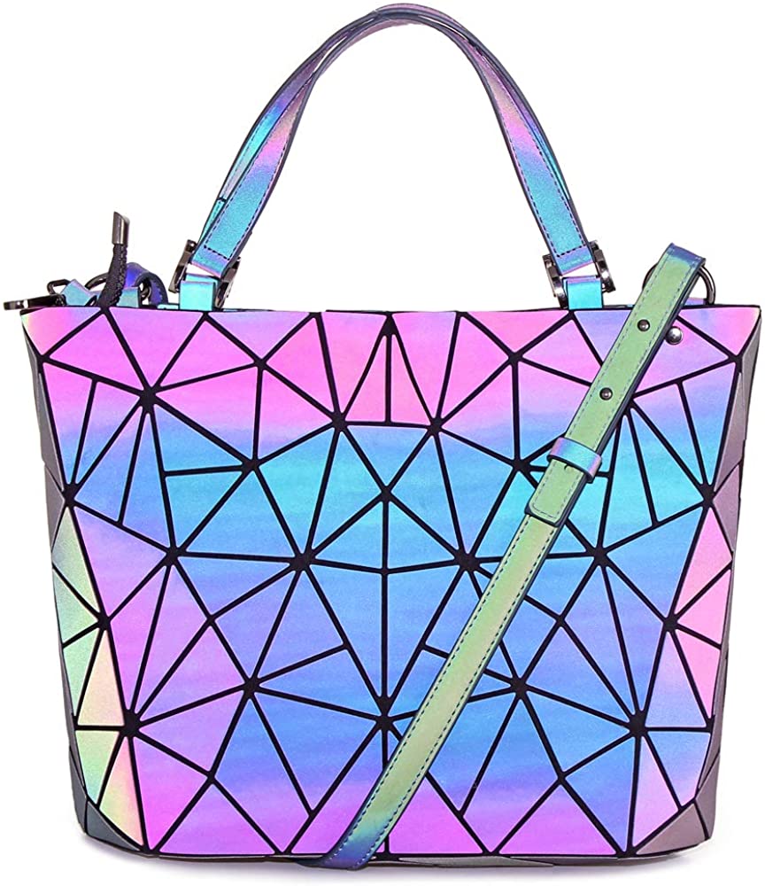 Price:$24.91    HotOne Geometric Purse Holographic Purse and Handbag Color Changes Luminous Purse for Women (M Purse Only)  Clothing