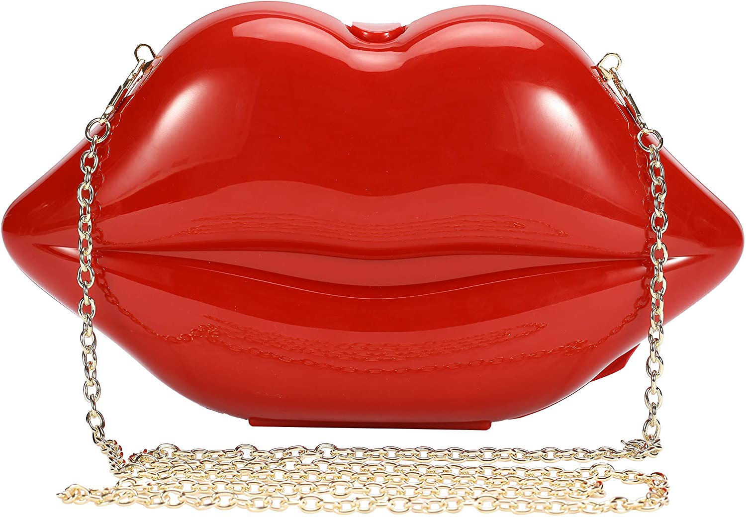 Price:$21.99 Women's &Girls Lips-shaped Evening Bags Shoulder Bag Clutch Acrylic Wedding Bag Crossbody Purses Handbag (Red) (5121-RED)  Handbags   
