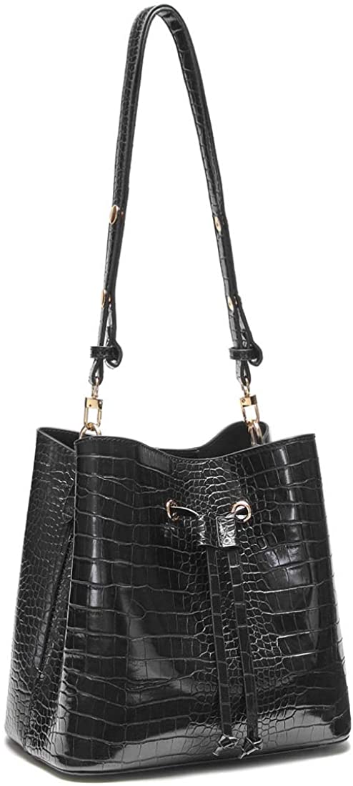 Price:$23.00 Designer Bucket Bags for Women Handbags Crossbody Shoulder Ladies Leather 20 25 (Crocodile Black 1202)  Handbags   