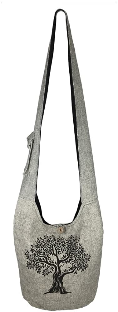 Price:$21.89    Fair Trade Large Sling Crossbody Shoulder Bag Purse Hippie Hobo Gypsy Bohemian, Grey Tree  Clothing