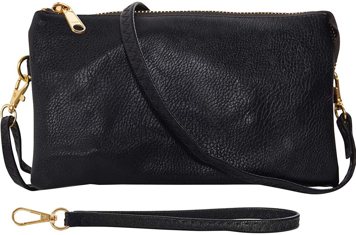 Price:$24.89 Humble Chic Vegan Leather Wristlet Clutch or Small Purse Crossbody Bag, Includes Adjustable Shoulder and Wrist Straps, Black  Handbags   