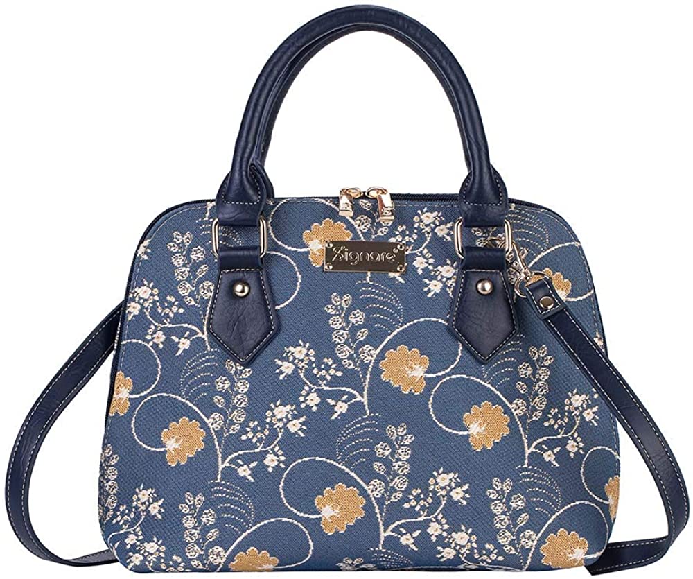 Price:$44.99 Signare Tapestry Handbag Satchel Bag Shoulder bag and Crossbody Bag and Purse for women with Jane Austen Blue Design (CONV-AUST)  Handbags   