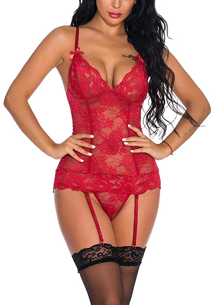 Price:$15.99 Comeon Deep V Lingerie Lace Sexy Babydoll Mini Bodysuit Plunging Teddy Underwear (#595 red, L) at Amazon Women’s Clothing store