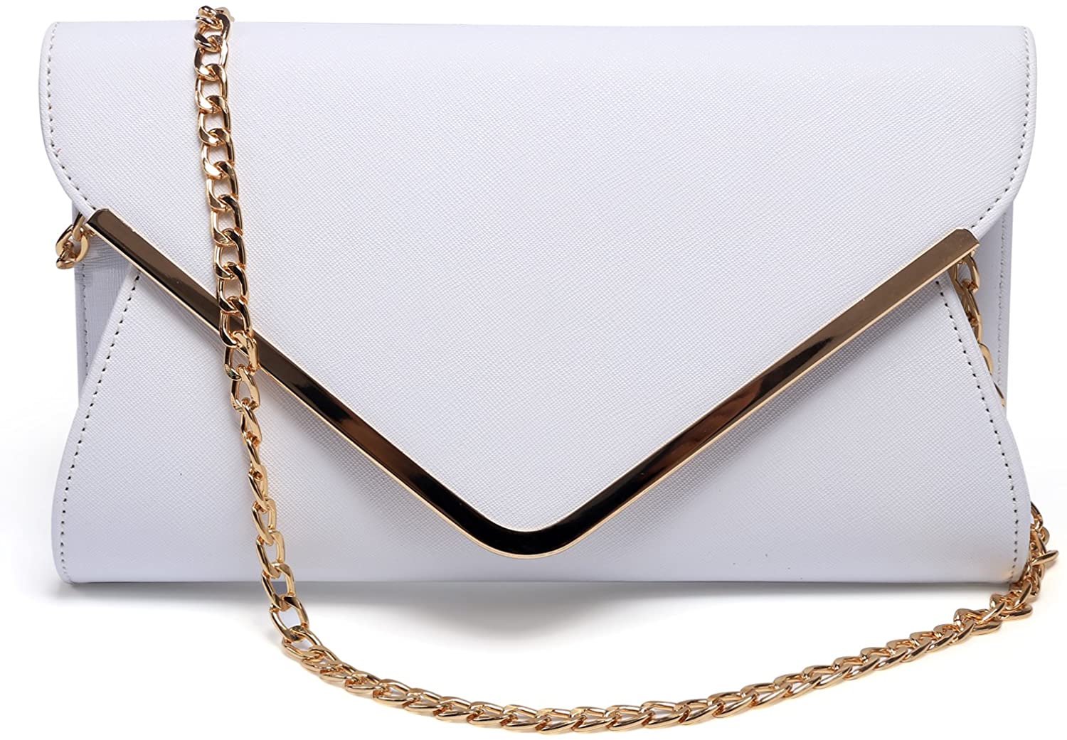 Price:$23.99 GESU Womens Faux Leather Envelope Clutch Bag Evening Handbag Shoulder Bag Wristlet Dress Purse, Large, White.  Handbags   