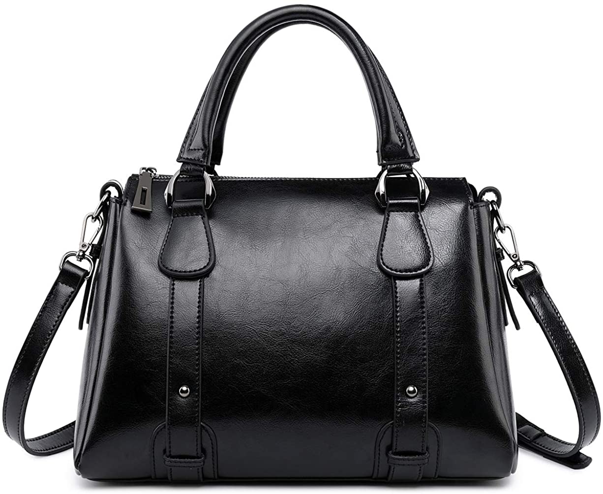 Price:$69.99    Leather Handbags and Purses for Women Top Handle Satchel Bag Ladies Shoulder Crossbody Work Bags Black  Clothing