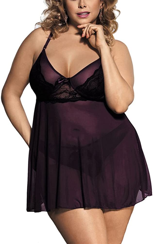 Price:$14.99 YAXIUFEN Women Lingerie Plus Size Babydoll Straps Chemise Sheer Bowknot Nightgown at Amazon Women’s Clothing store