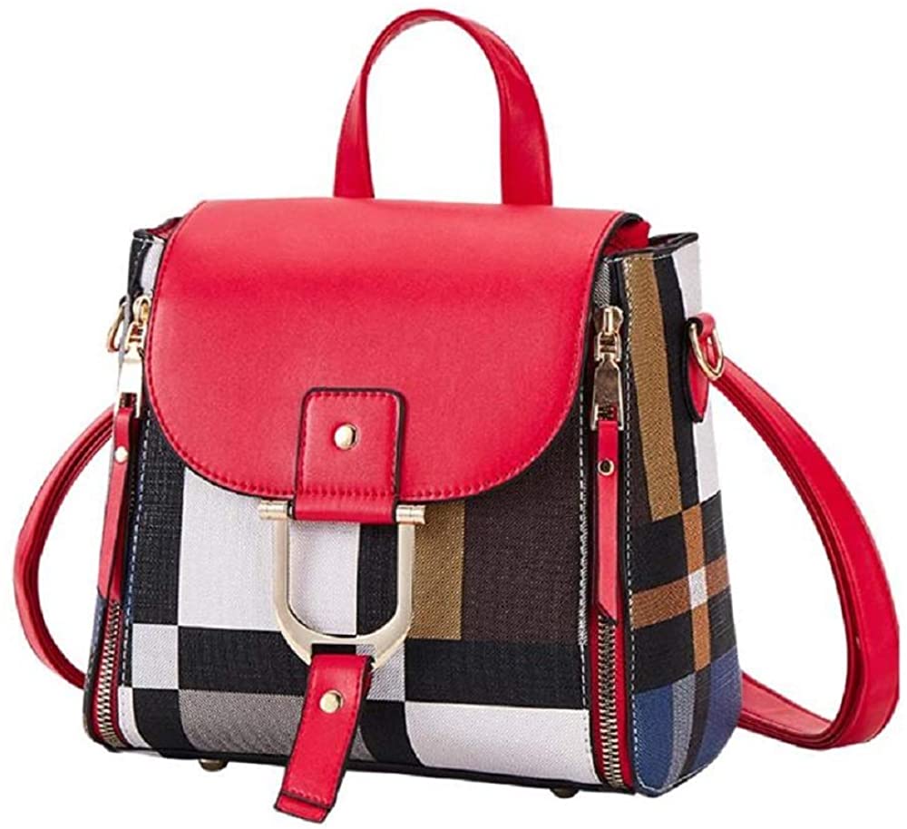 Price:$24.99    JIUFENG Women Mini Backpack Plaid Crossbody Shoulder Bag Handbags Casual Daypack Purse (Red)  Clothing