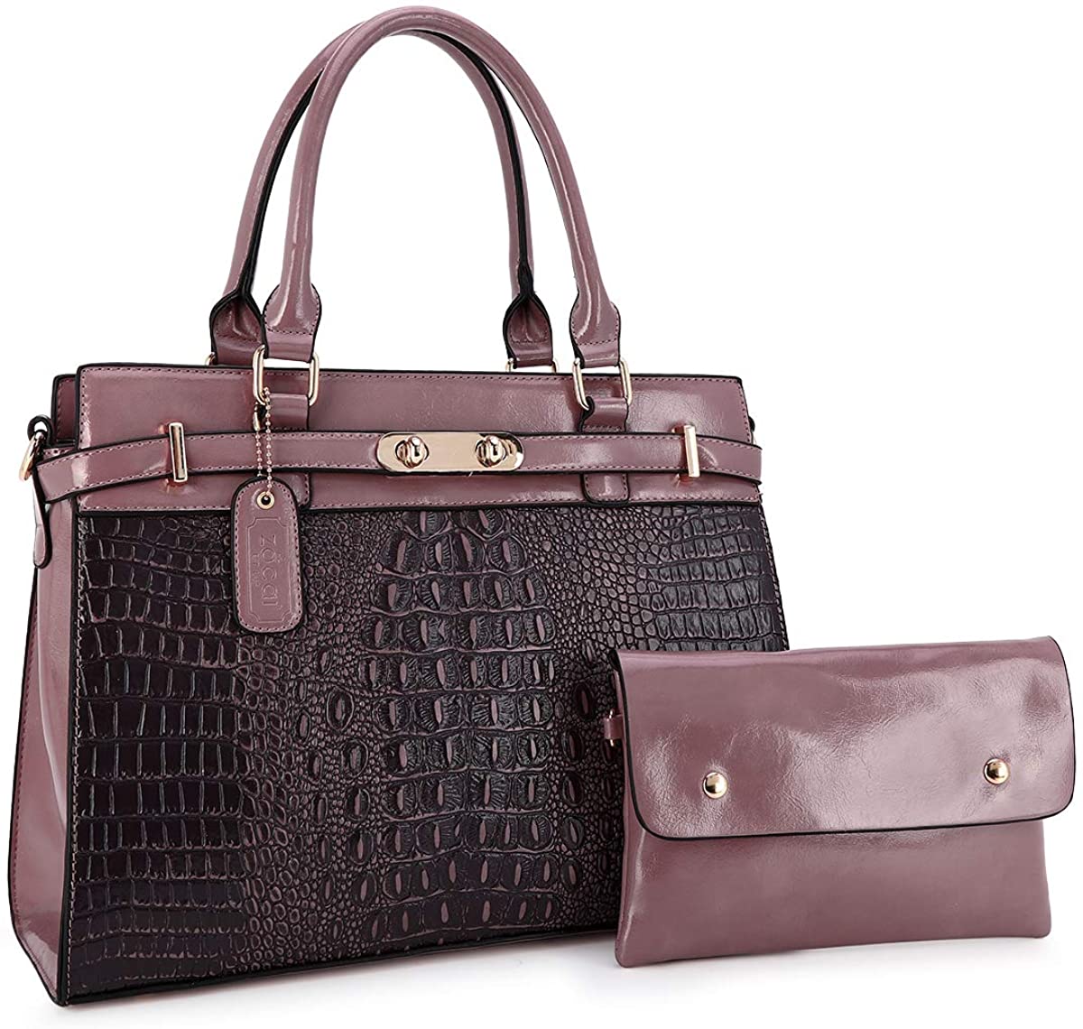 Price:$36.99    Luxury Hobo Women's Shoulder Bag Fashion Handbag Top Handbag Simulation Crocodile Embossed Tote Bag 2-piece Set (XA2169#PINK)  Clothing