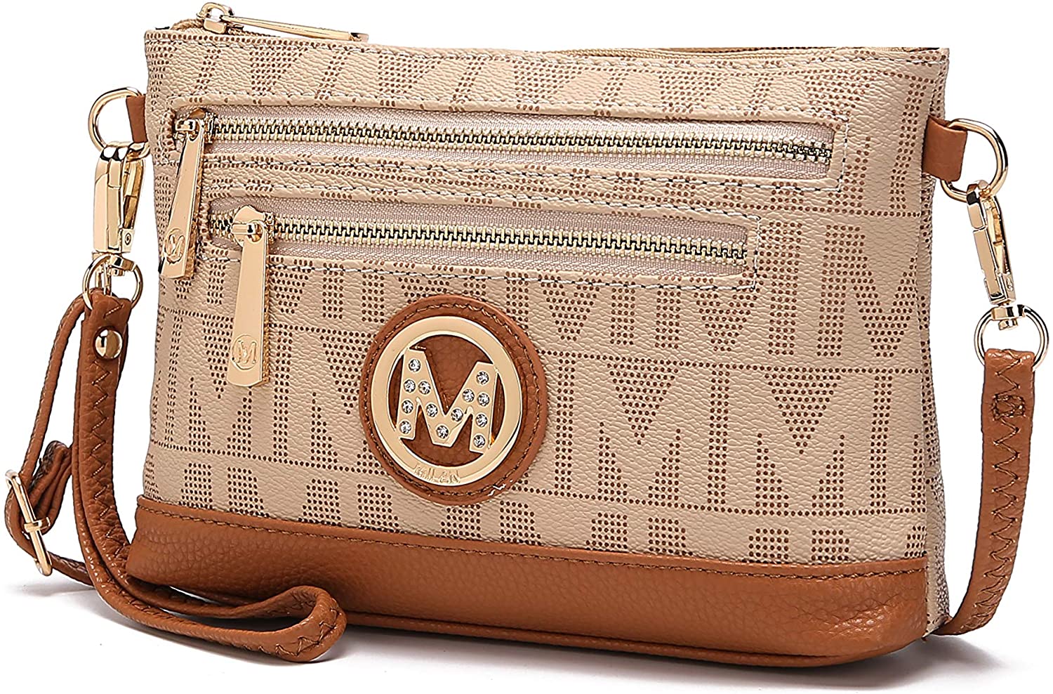 Price:$21.99 MKF Crossbody Bag for Women, Wristlet Strap – PU Leather Shoulder Handbag – Small Pocketbook Messenger Purse Beige  Handbags   