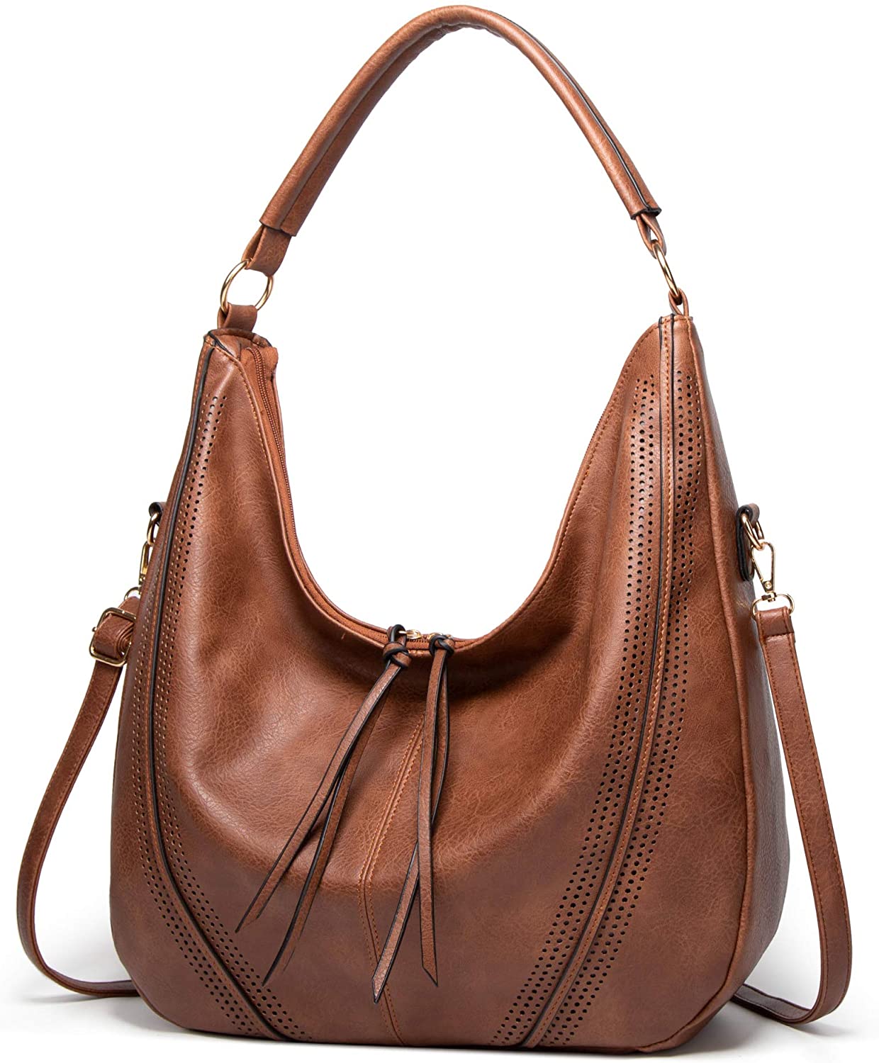 Price:$27.97    Hobo Bags for women Shoulder Bags Soft Vegan Leather Tote Handbags Large Purses tassel Work Bags Woman Satchel(Brown)  Clothing