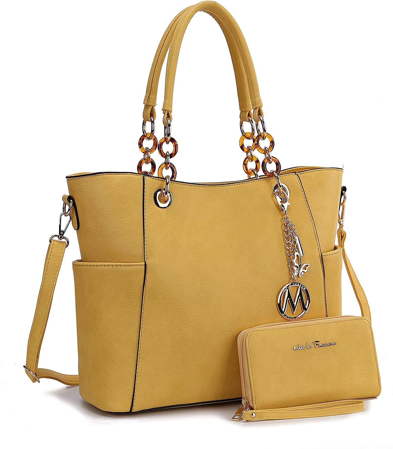 Price:$39.99    MKF Crossbody Bag for Women Set Handbag Wallet Purse - Top-Handle Tote - Removable Shoulder Strap Vegan Leather Yellow  Clothing